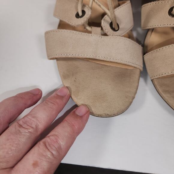 CROWN VINTAGE Domonte Sandal Women 9 Cream Suede Gladiator Chunky Heel Tie Ankle - Picture 4 of 12